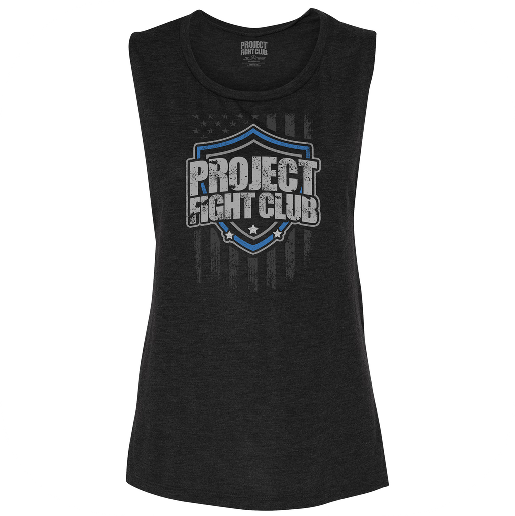 WOMENS BLACK MUSCLE TANK - SUPPORT POLICE