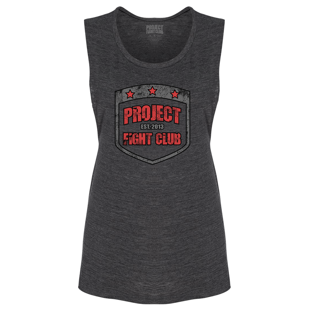 WOMENS CHARCOAL BLACK MUSCLE TANK - HONOR FIREFIGHTERS & EMTs