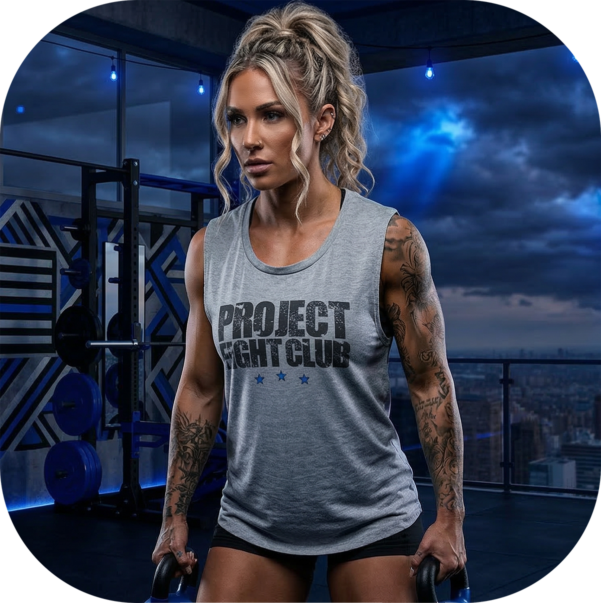 WOMENS HEATHER GREY MUSCLE TANK #2 - SUPPORT POLICE