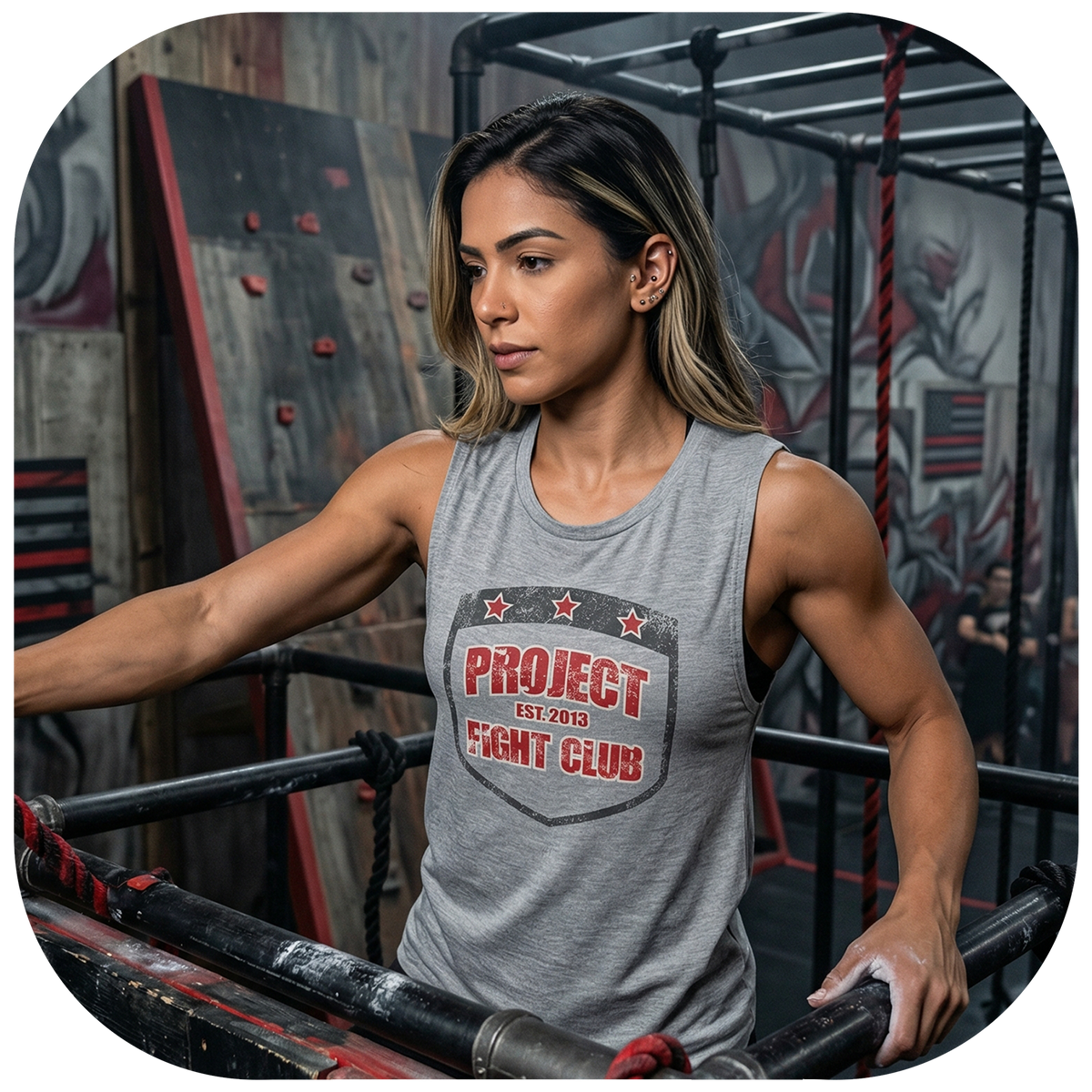WOMENS GREY MUSCLE TANK - HONOR FIREFIGHTERS & EMTs