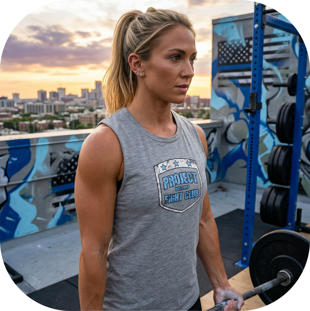 WOMENS HEATHER GREY MUSCLE TANK - SUPPORT POLICE