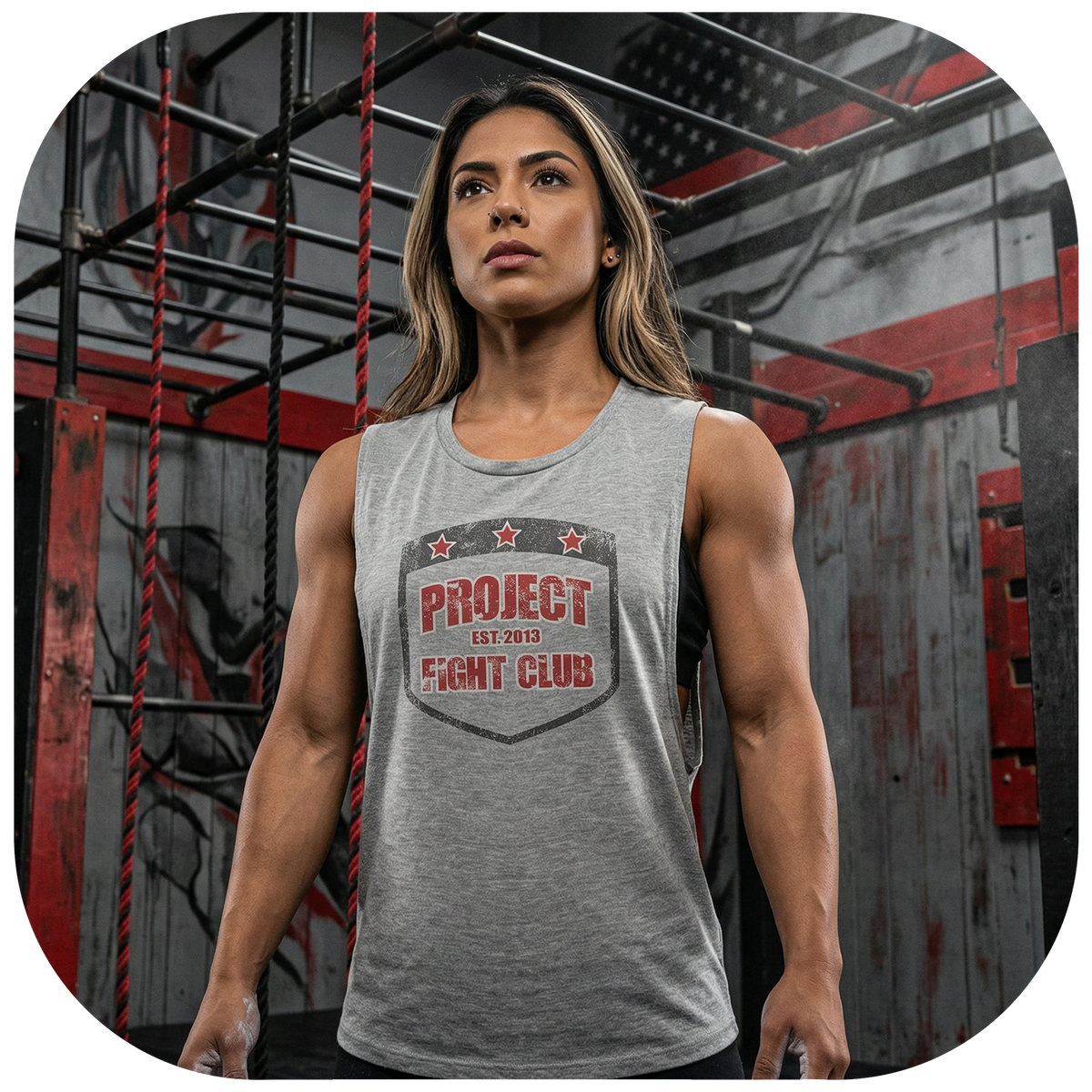 WOMENS GREY MUSCLE TANK - HONOR FIREFIGHTERS & EMTs