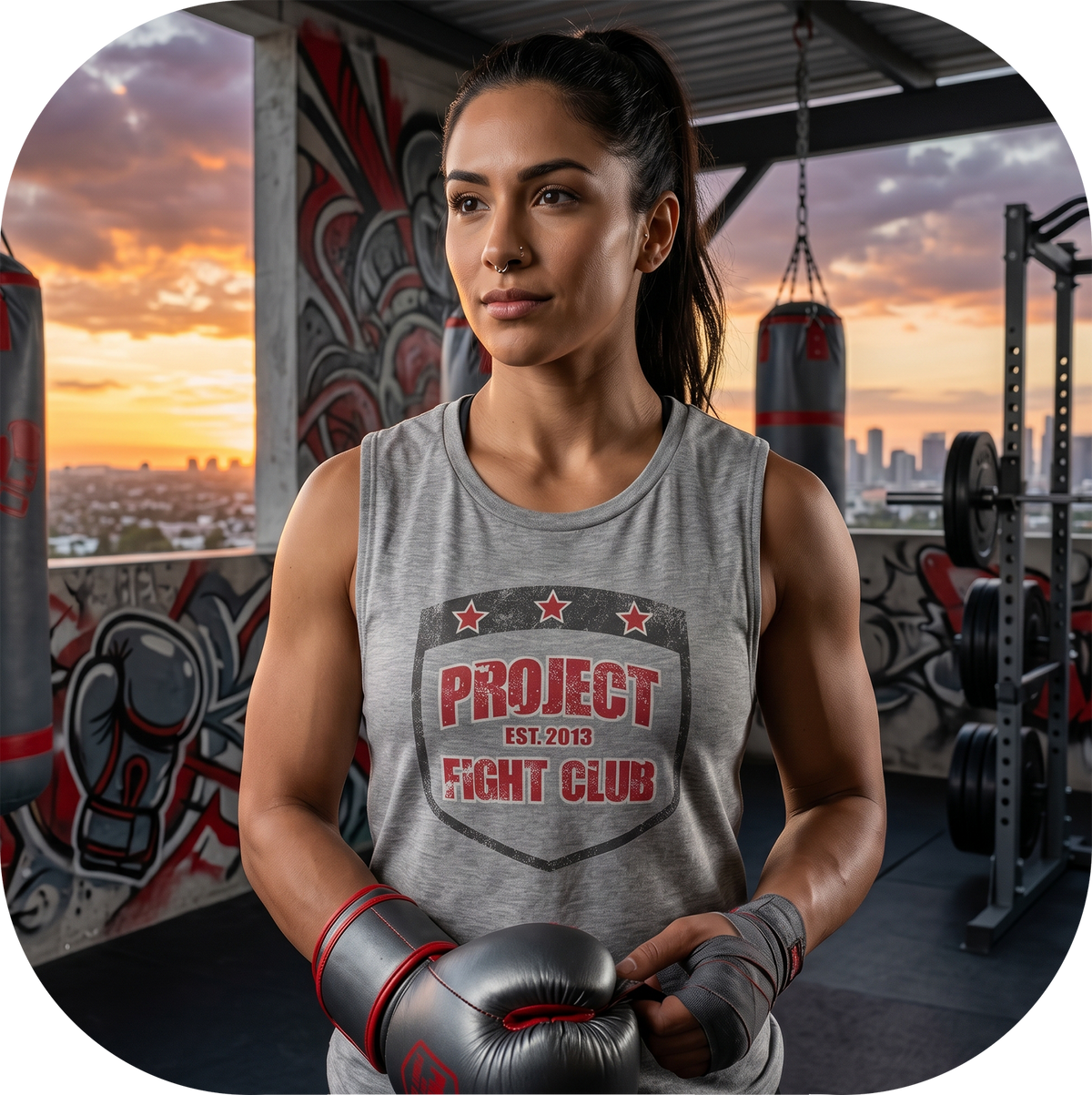 WOMENS GREY MUSCLE TANK - HONOR FIREFIGHTERS & EMTs
