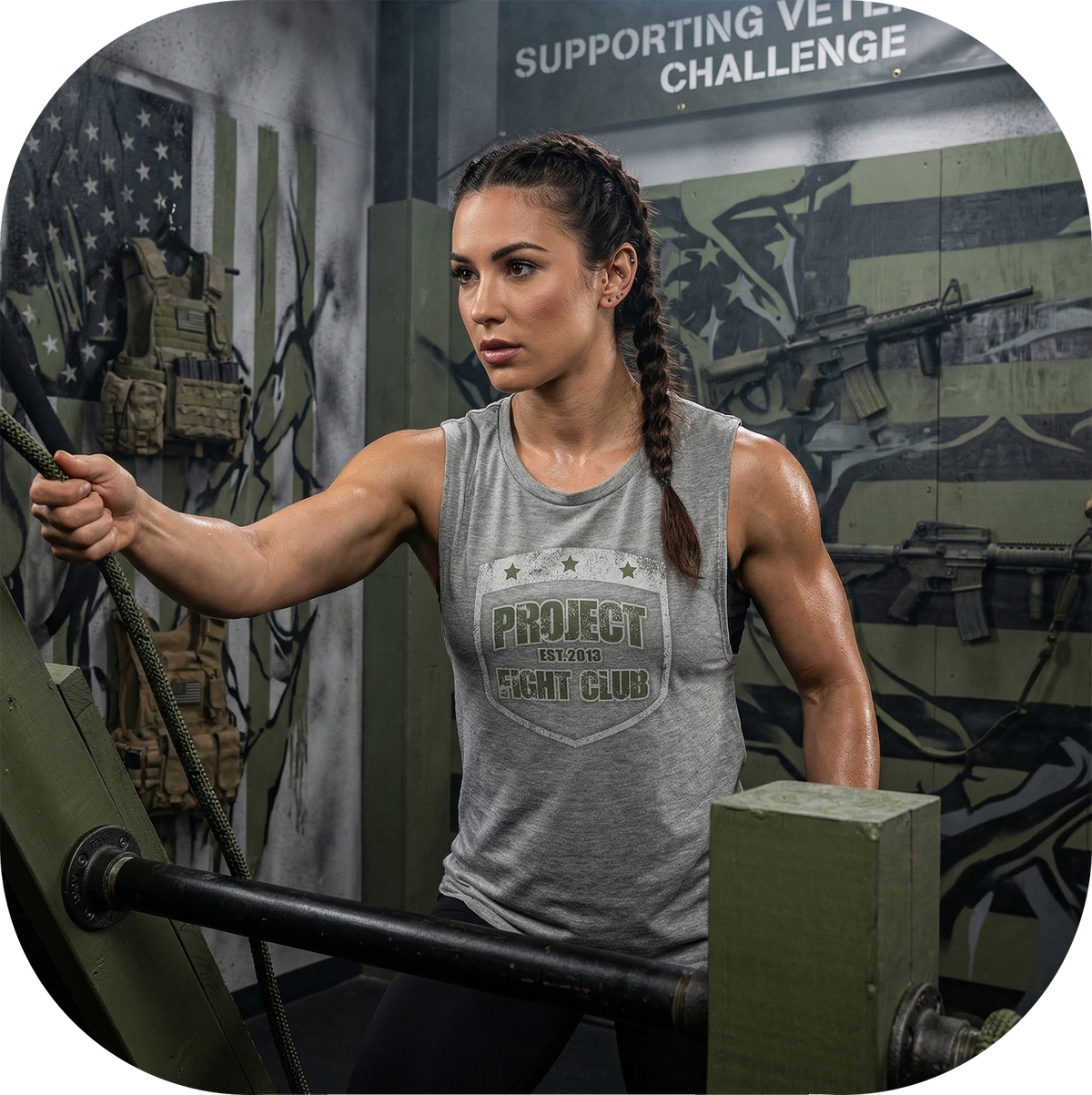 WOMENS GREY MUSCLE TANK - HONOR SOLDIERS & VETERANS