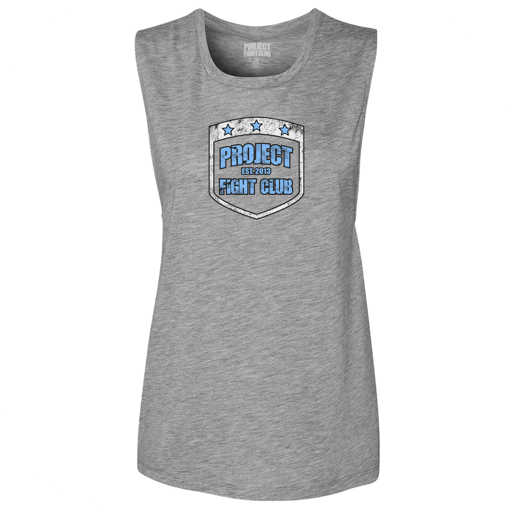 WOMENS HEATHER GREY MUSCLE TANK - SUPPORT POLICE