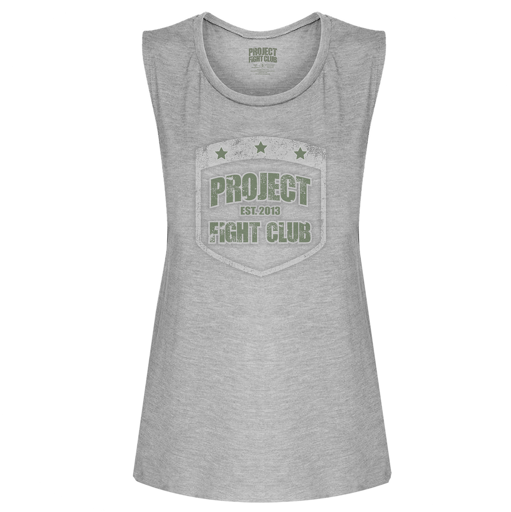 WOMENS GREY MUSCLE TANK - HONOR SOLDIERS & VETERANS