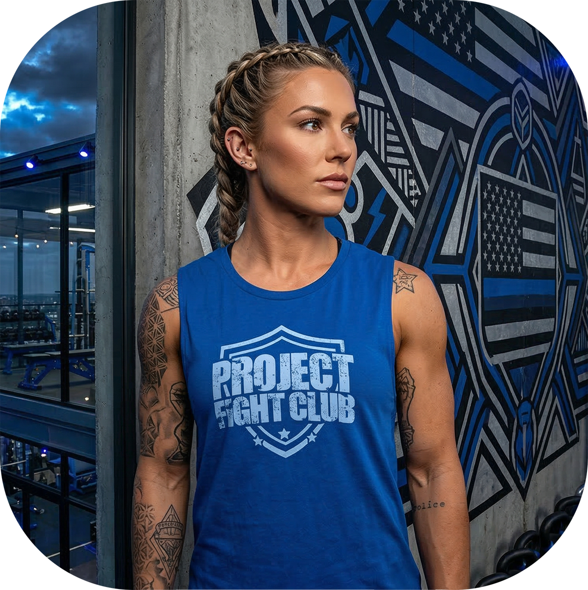 WOMENS BLUE MUSCLE TANK - SUPPORT POLICE