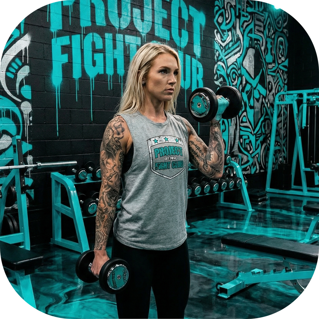 WOMENS HEATHER GREY MUSCLE TANK #2 - FIGHT ADDICTION