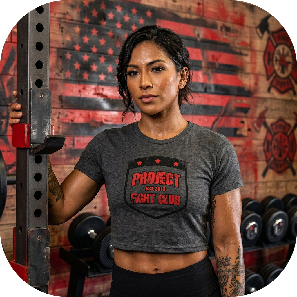 WOMENS DARK GREY CROP TEE 2 - HONOR FIREFIGHTERS & EMTs