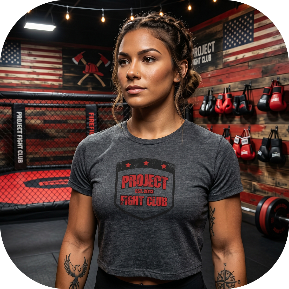 WOMENS DARK GREY CROP TEE 2 - HONOR FIREFIGHTERS & EMTs