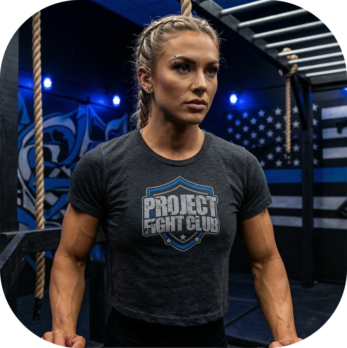 WOMENS DARK GREY CROPPED TEE - SUPPORT POLICE