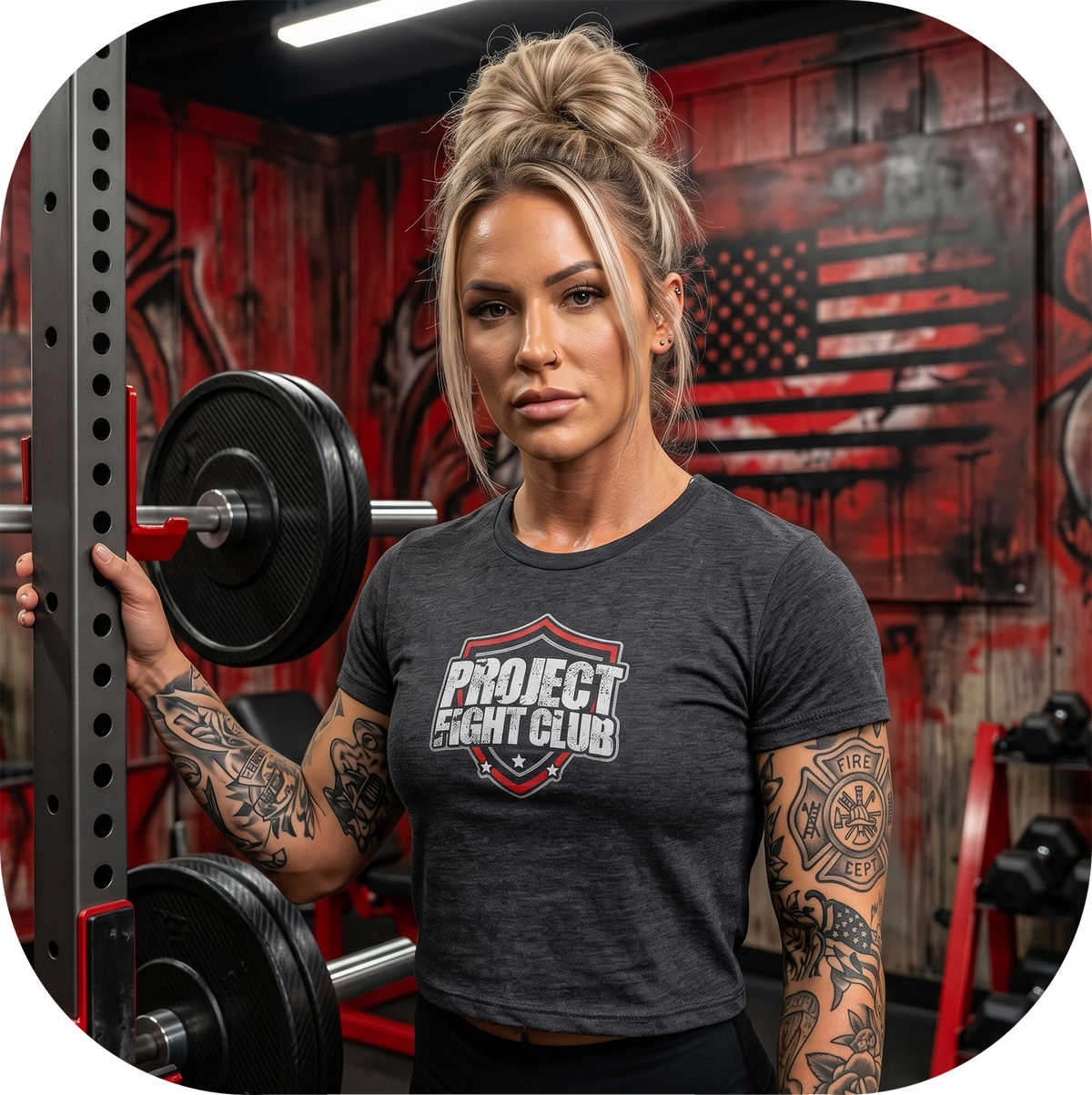 WOMENS DARK GREY CROP TEE - HONOR FIREFIGHTERS & EMTs