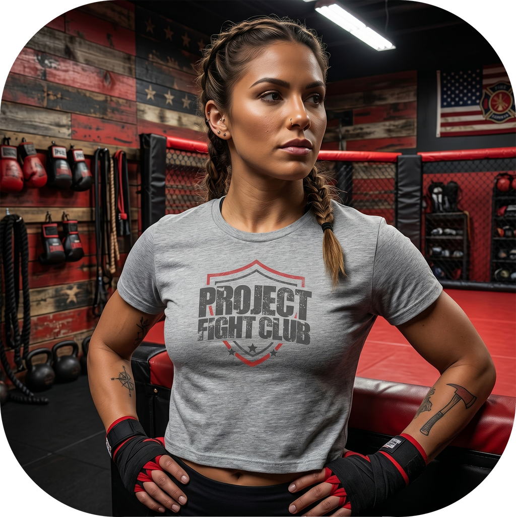 WOMENS GREY CROPPED TEE 3 - HONOR FIREFIGHTERS & EMTs