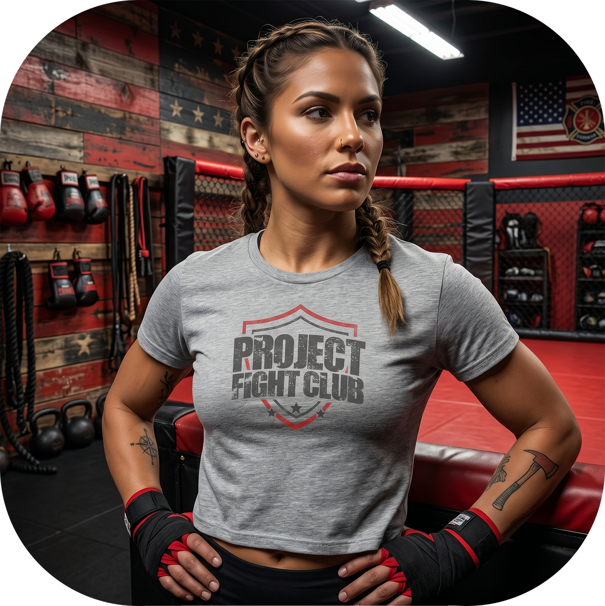 WOMENS GREY CROPPED TEE 3 - HONOR FIREFIGHTERS & EMTs