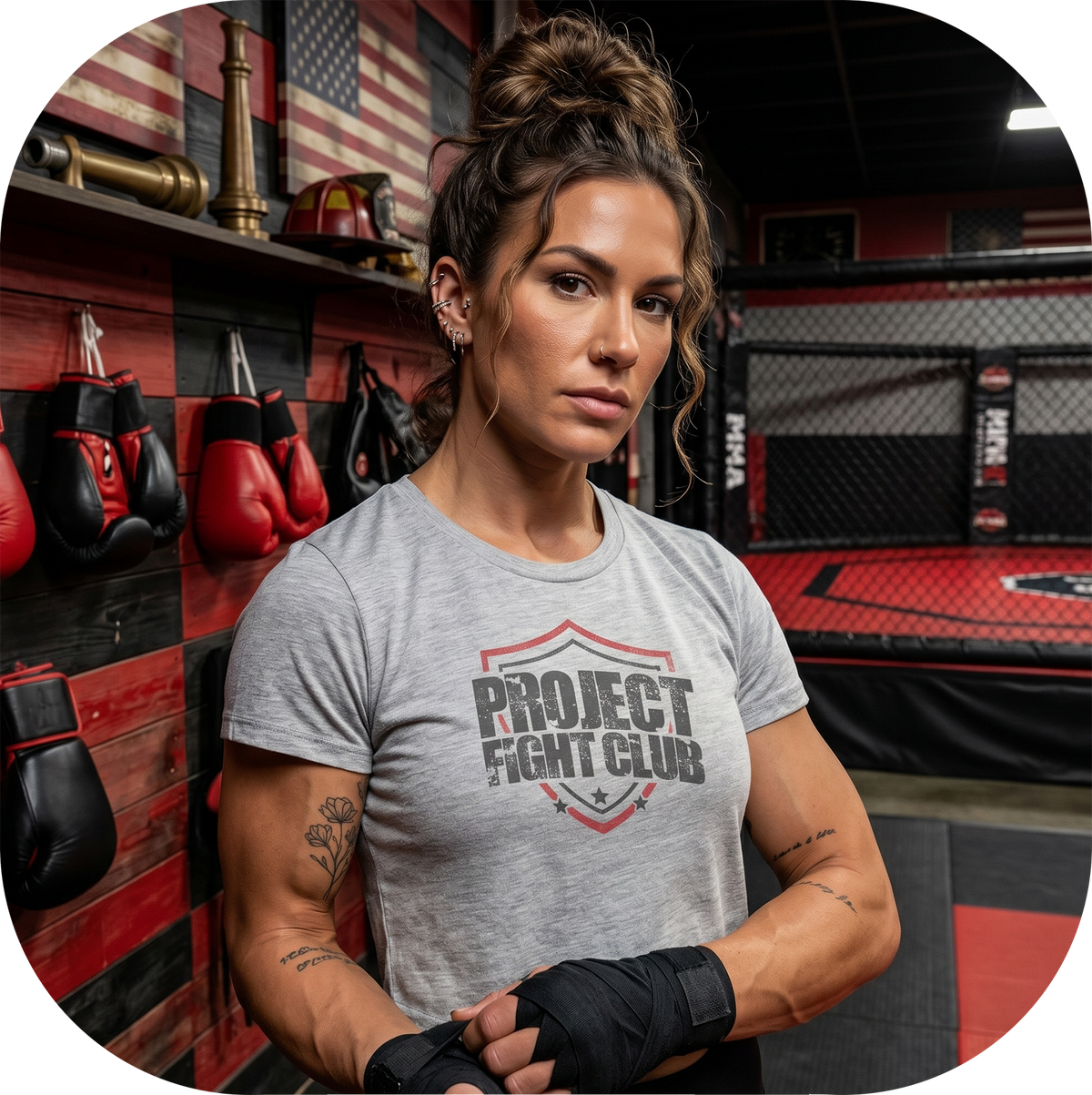 WOMENS GREY CROPPED TEE 3 - HONOR FIREFIGHTERS & EMTs