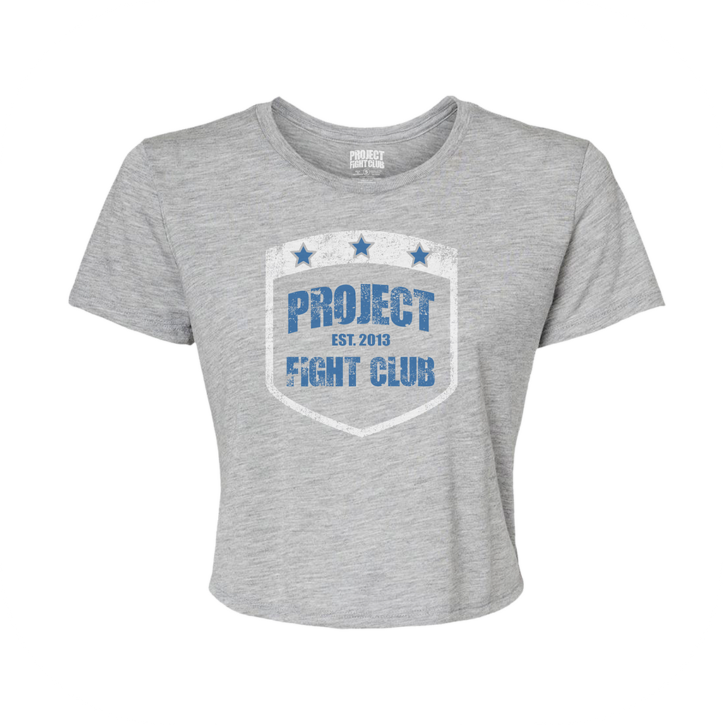 WOMENS HEATHER GREY CROPPED TEE - SUPPORT POLICE