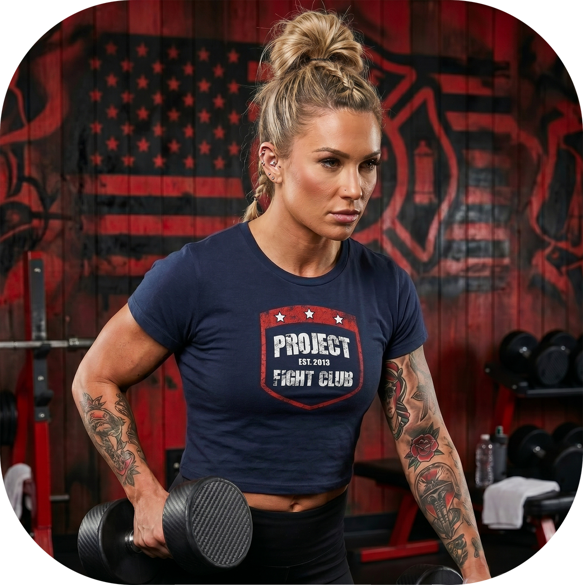 WOMENS NAVY CROPPED TEE 2 - HONOR FIREFIGHTERS & EMTs