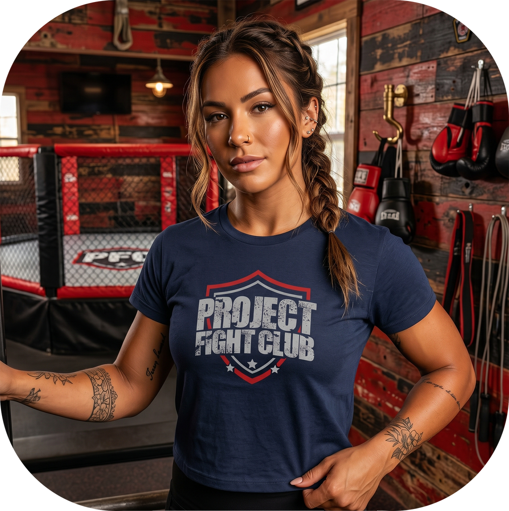 WOMENS NAVY CROP TEE - HONOR FIREFIGHTERS & EMTs