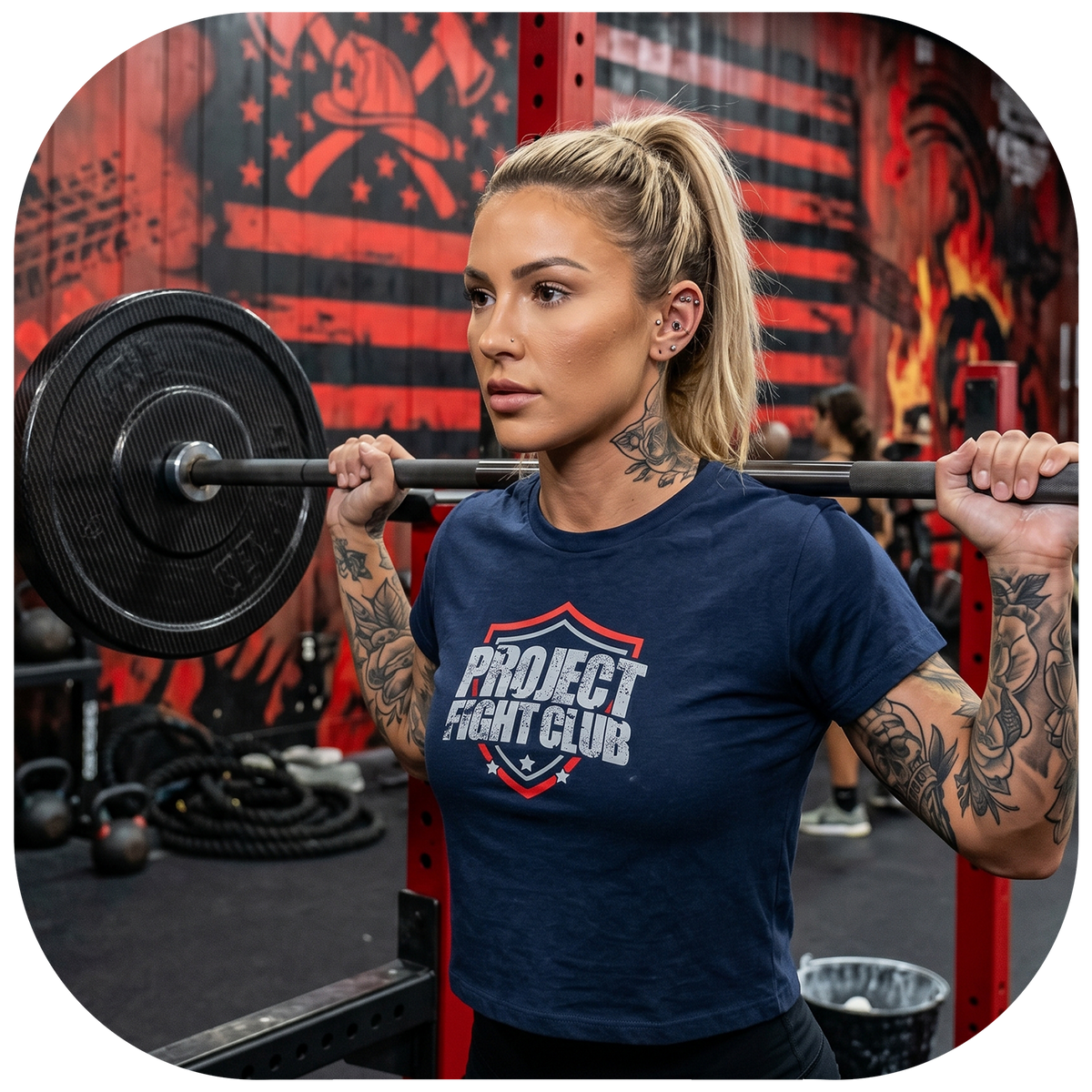 WOMENS NAVY CROP TEE - HONOR FIREFIGHTERS & EMTs