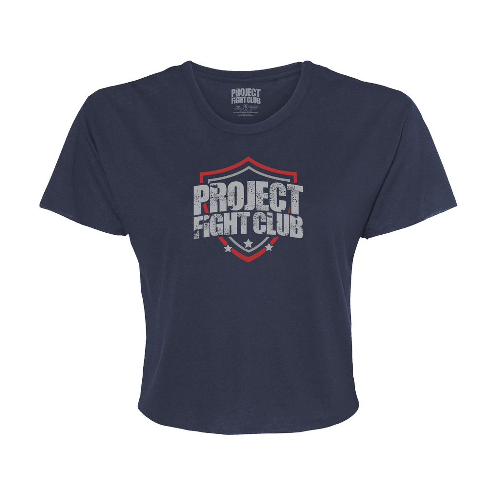 WOMENS NAVY CROP TEE - HONOR FIREFIGHTERS & EMTs