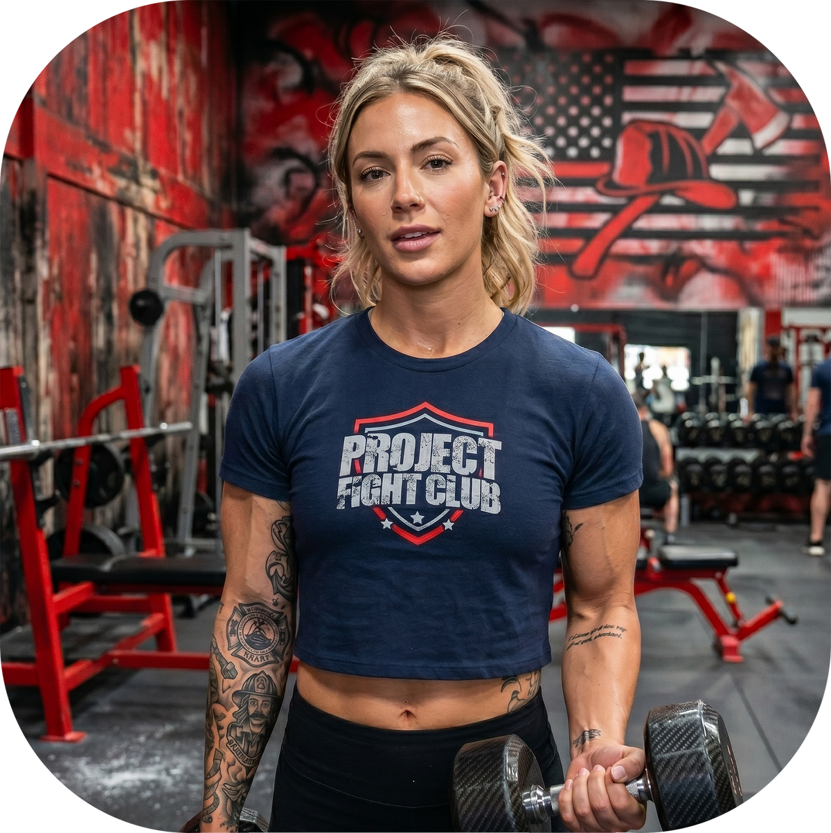 WOMENS NAVY CROP TEE - HONOR FIREFIGHTERS & EMTs
