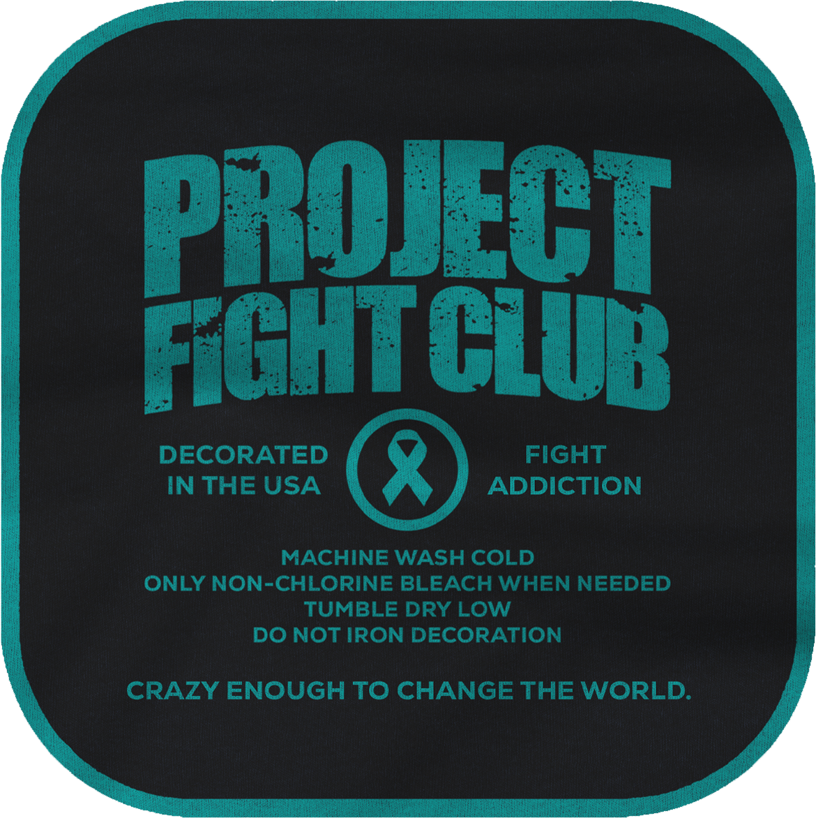 Black fabric with teal text and graphics, featuring 'Project Fight Club' branding.