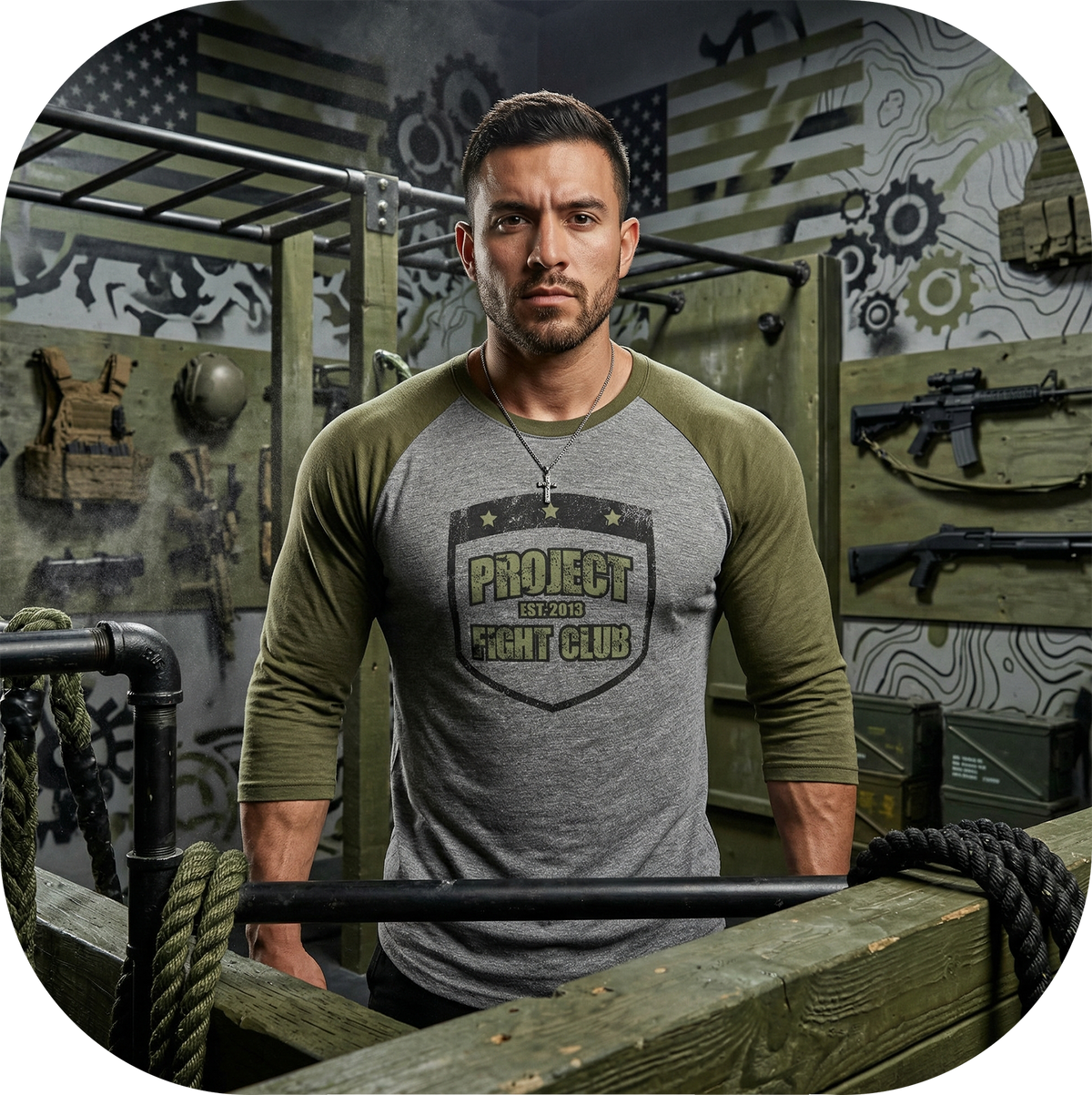 GREY & ARMY BASEBALL TEE 2 - HONOR SOLDIERS & VETERANS