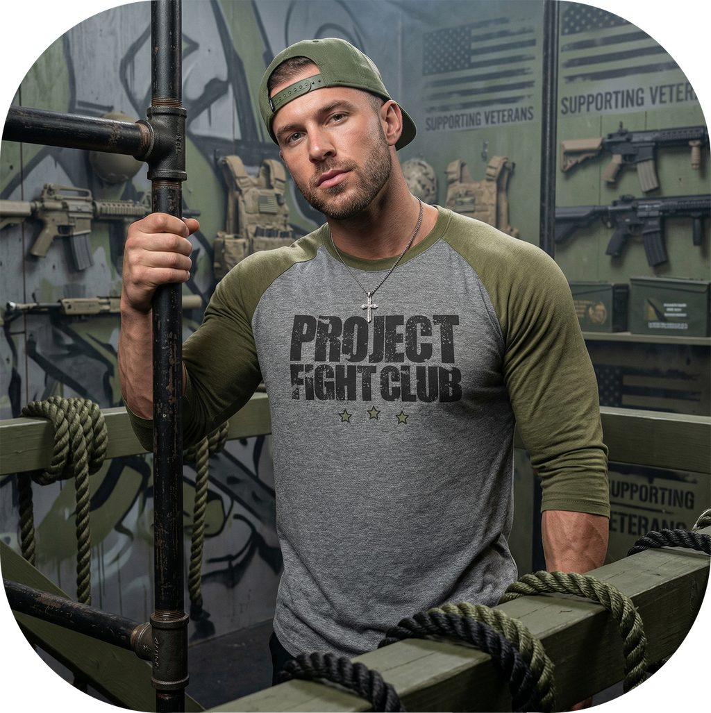 GREY & ARMY BASEBALL TEE - HONOR SOLDIERS & VETERANS