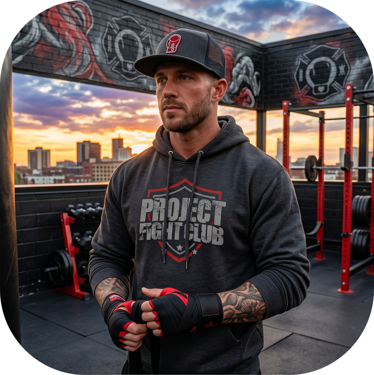 CHARCOAL HEATHER HEAVYWEIGHT HOODIE - HONOR FIREFIGHTERS & EMTs