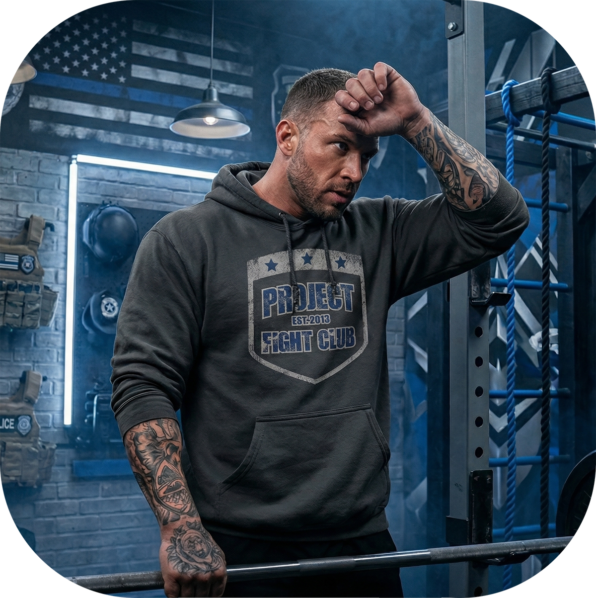 CHARCOAL HEAVYWEIGHT HOODIE - SUPPORT POLICE