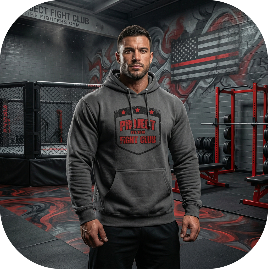 CHARCOAL HEAVYWEIGHT HOODIE - HONOR FIREFIGHTERS & EMTs