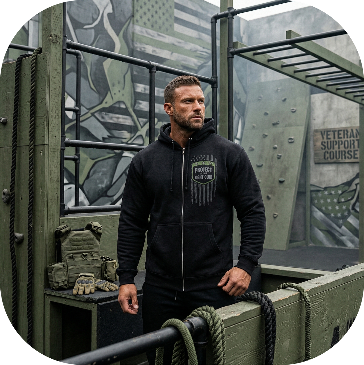BLACK HEAVYWEIGHT ZIP HOODIE 2 - HONOR SOLDIERS & VETERANS
