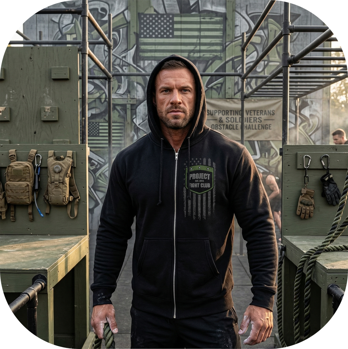 BLACK HEAVYWEIGHT ZIP HOODIE 2 - HONOR SOLDIERS & VETERANS