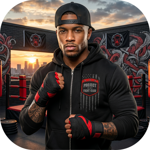 BLACK HEAVYWEIGHT ZIP HOODIE #2 - HONOR FIREFIGHTERS & EMTs