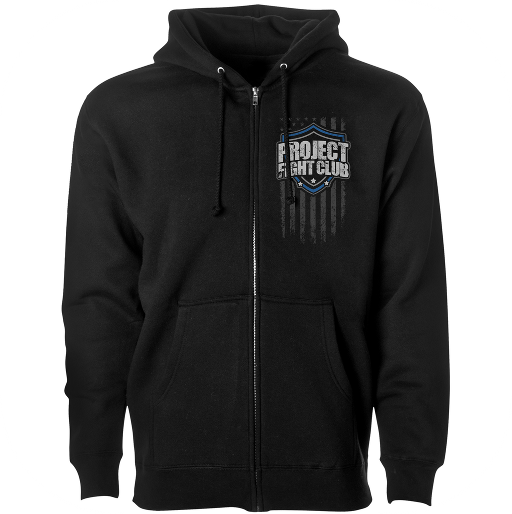 BLACK HEAVYWEIGHT ZIP HOODIE - SUPPORT POLICE