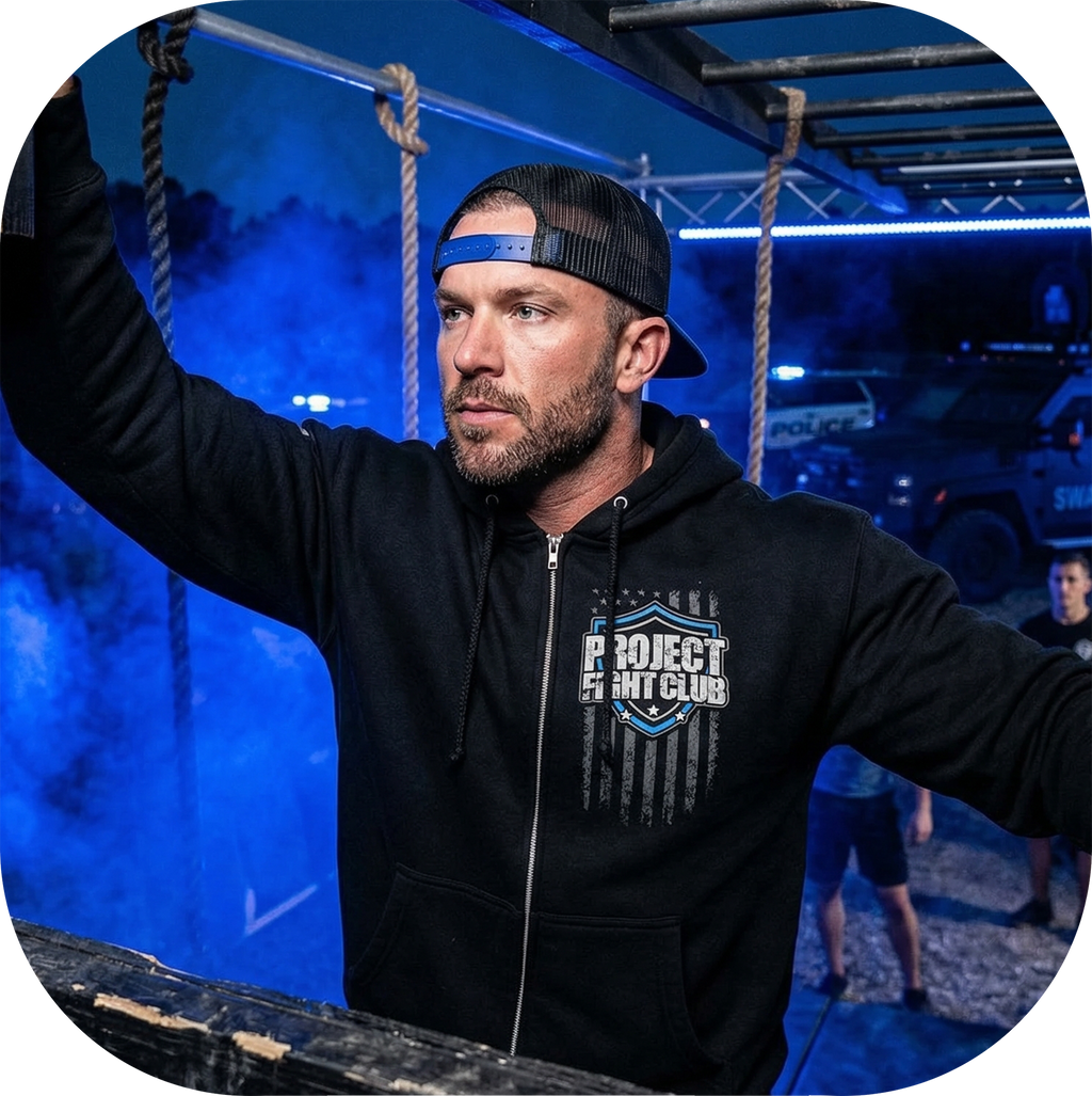 BLACK HEAVYWEIGHT ZIP HOODIE - SUPPORT POLICE