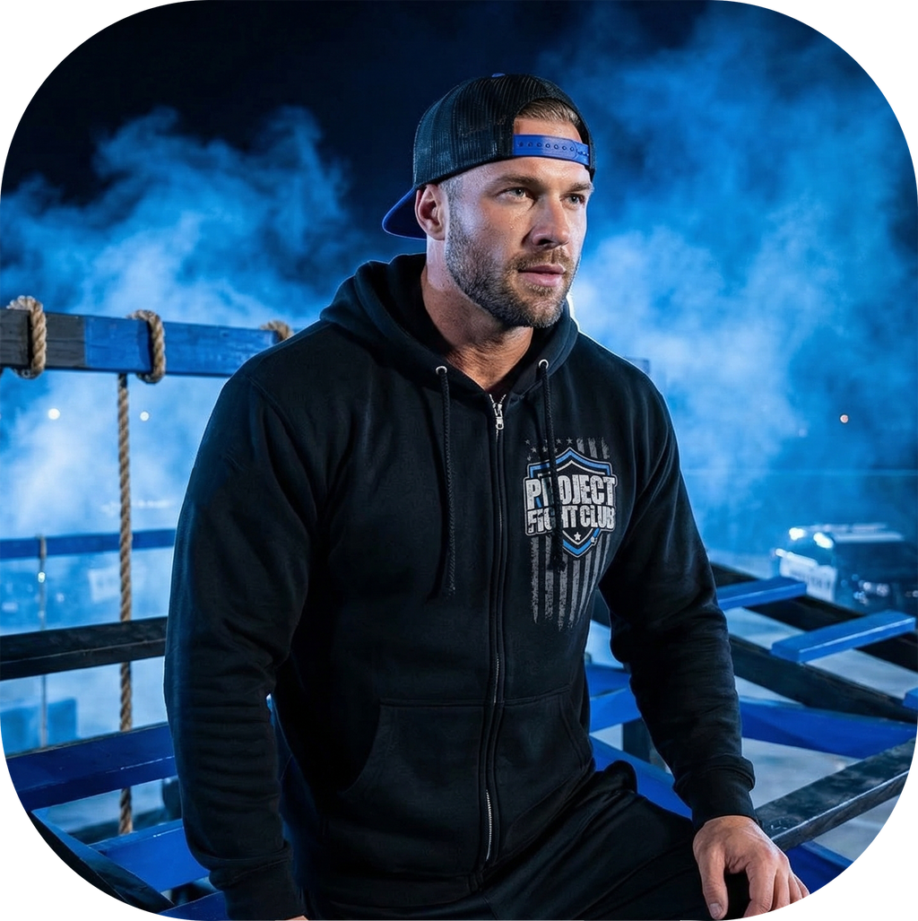 BLACK HEAVYWEIGHT ZIP HOODIE - SUPPORT POLICE