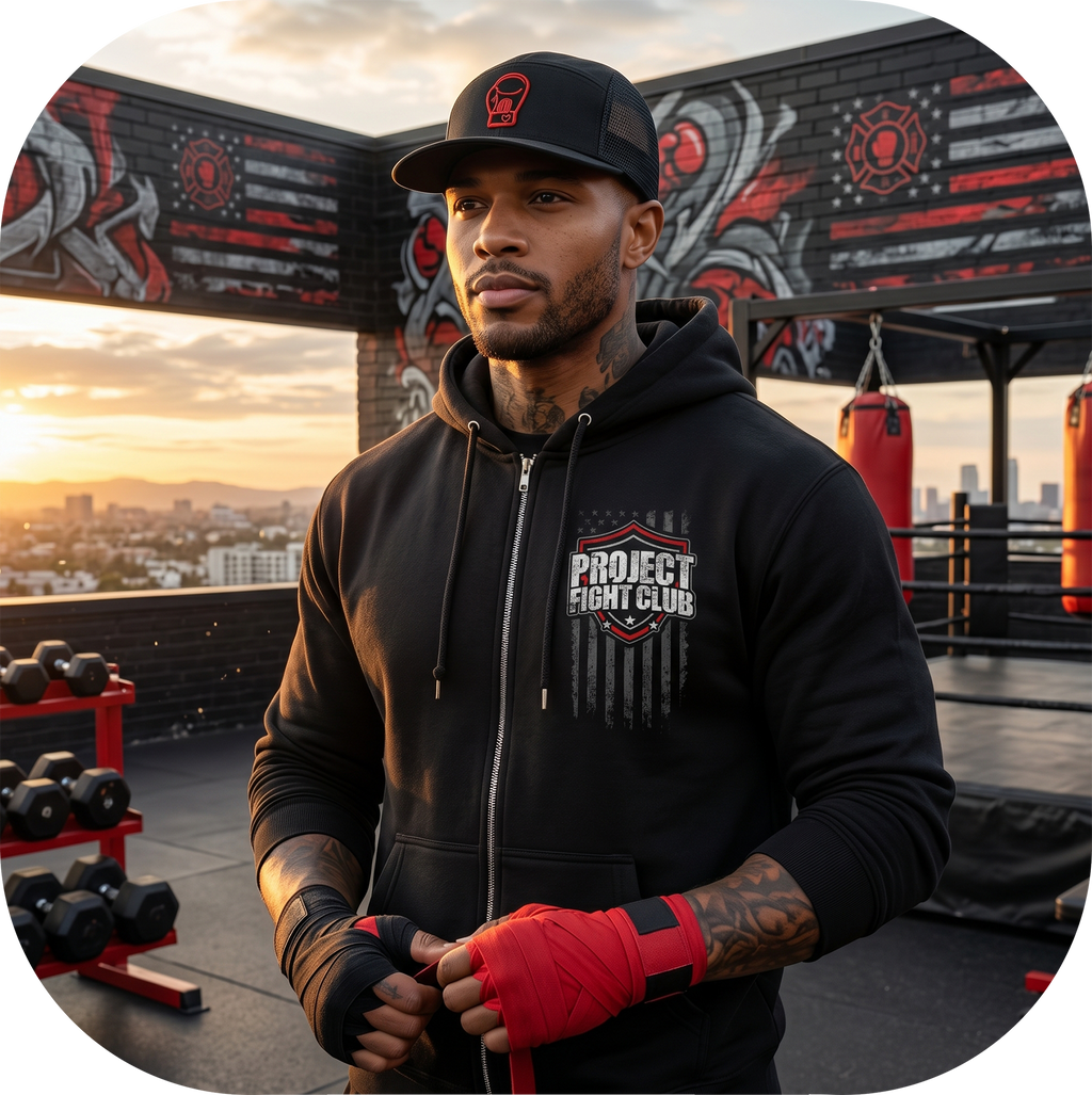 BLACK HEAVYWEIGHT ZIP HOODIE - HONOR FIREFIGHTERS & EMTs