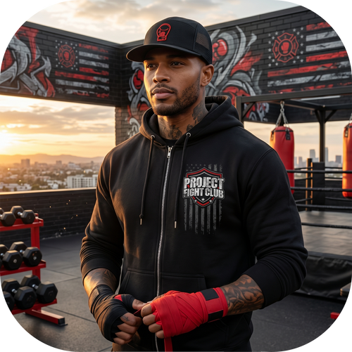 BLACK HEAVYWEIGHT ZIP HOODIE - HONOR FIREFIGHTERS & EMTs