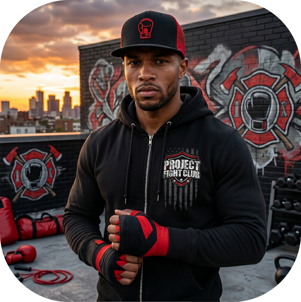BLACK HEAVYWEIGHT ZIP HOODIE - HONOR FIREFIGHTERS & EMTs