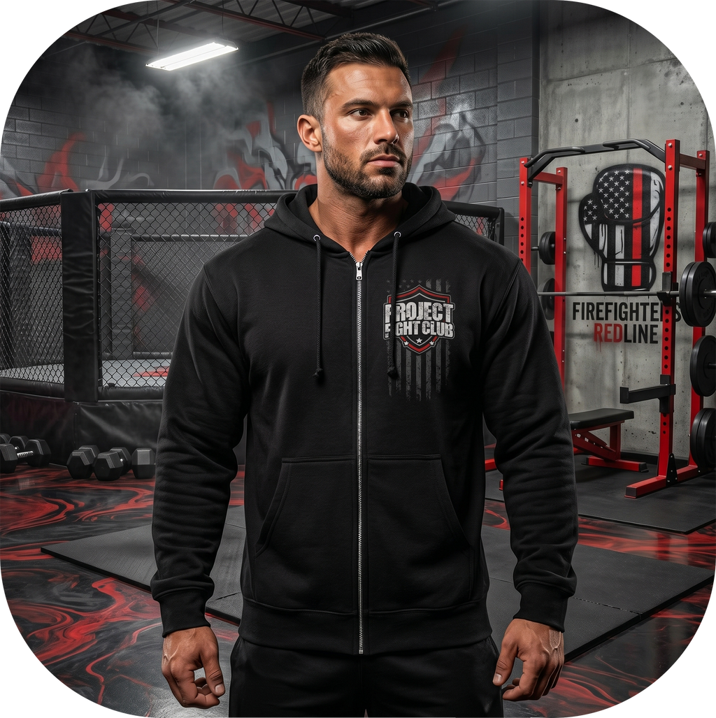 BLACK HEAVYWEIGHT ZIP HOODIE - HONOR FIREFIGHTERS & EMTs