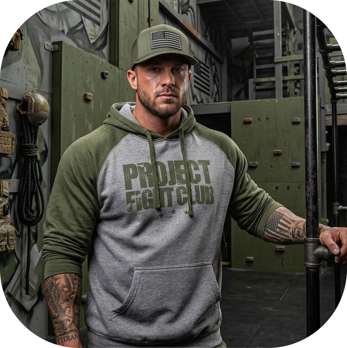 GREY & ARMY GREEN RAGLAN HOODIE - HONOR SOLDIERS & VETERANS
