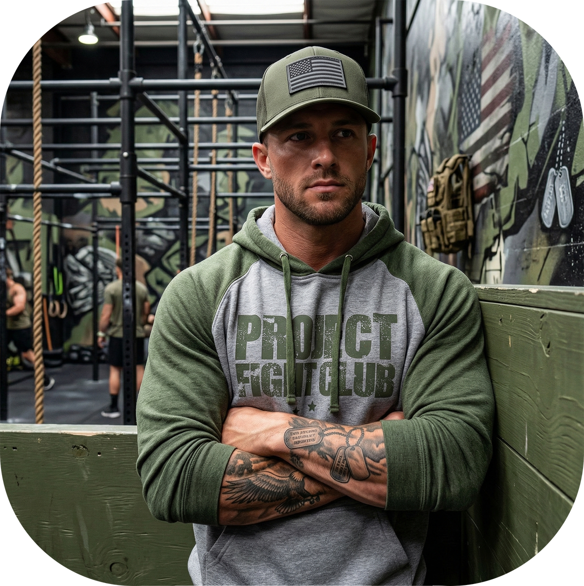GREY & ARMY GREEN RAGLAN HOODIE - HONOR SOLDIERS & VETERANS