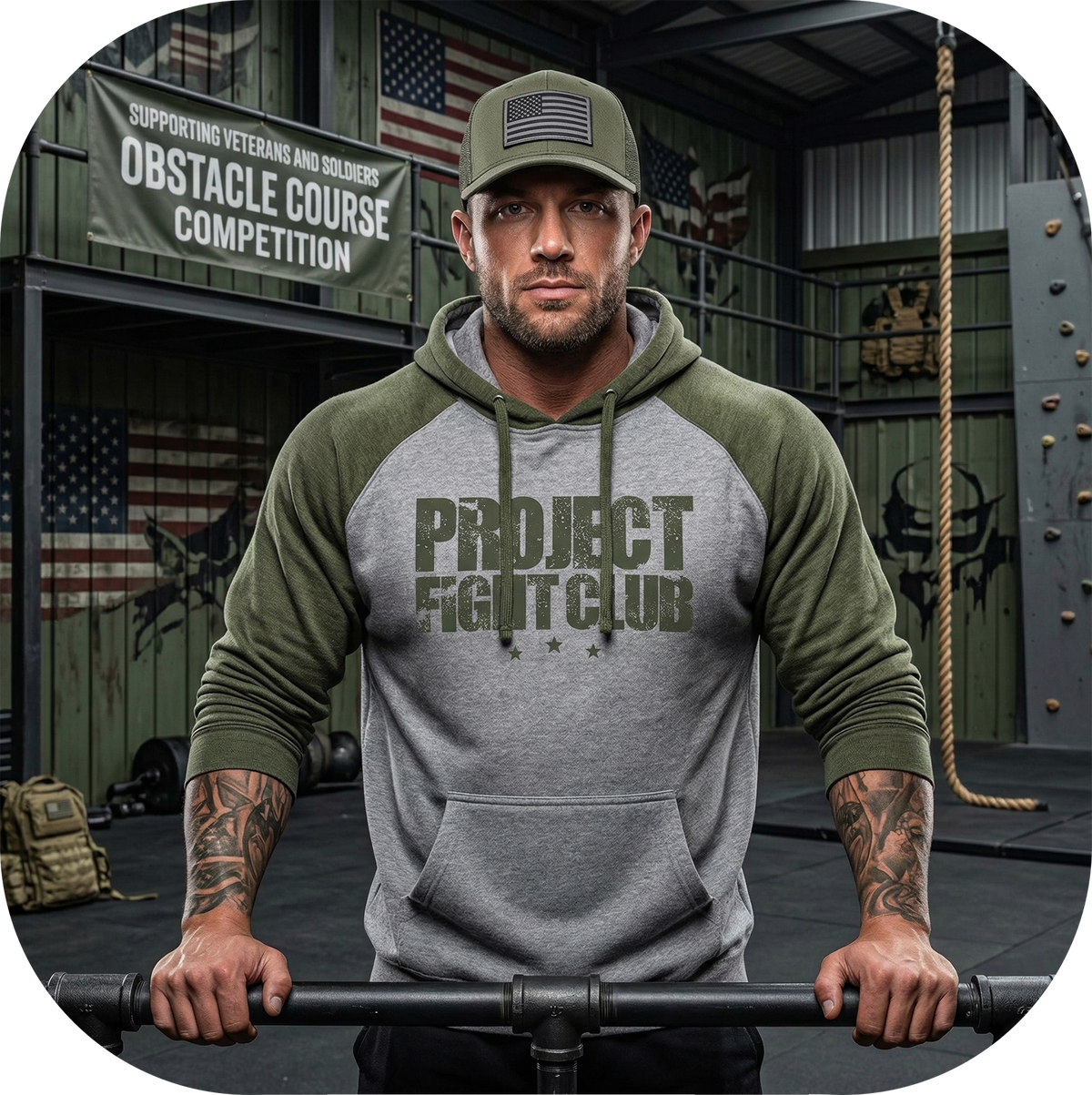 GREY & ARMY GREEN RAGLAN HOODIE - HONOR SOLDIERS & VETERANS