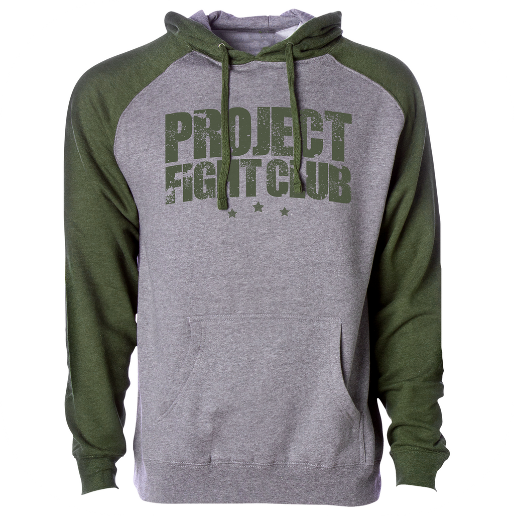 GREY & ARMY GREEN RAGLAN HOODIE - HONOR SOLDIERS & VETERANS