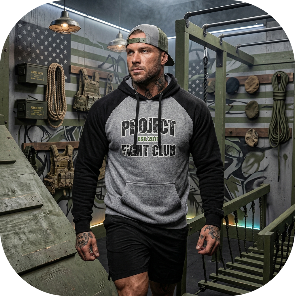 GREY & BLACK RAGLAN HOODIE - HONOR SOLDIERS & VETERANS