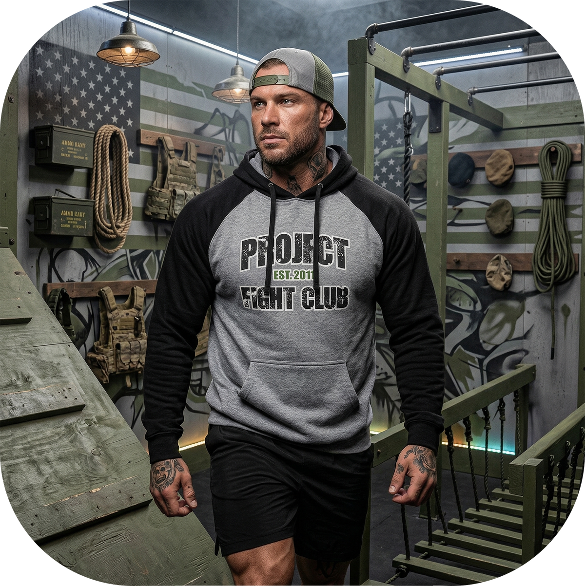 GREY & BLACK RAGLAN HOODIE - HONOR SOLDIERS & VETERANS