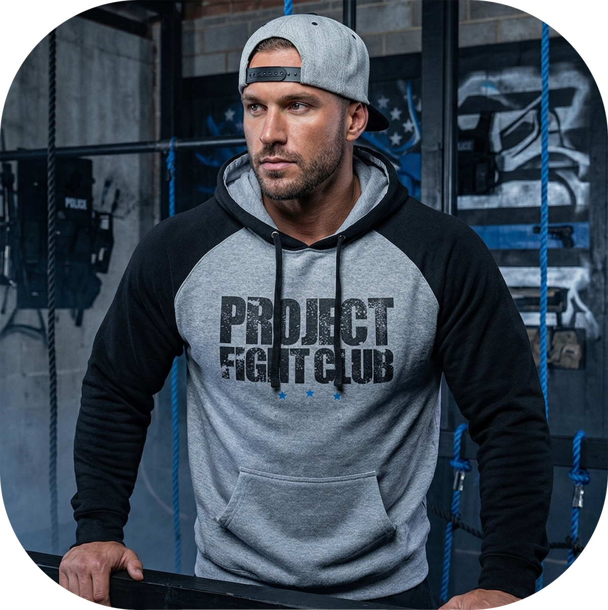 GREY & BLACK MIDWEIGHT RAGLAN HOODIE - SUPPORT POLICE