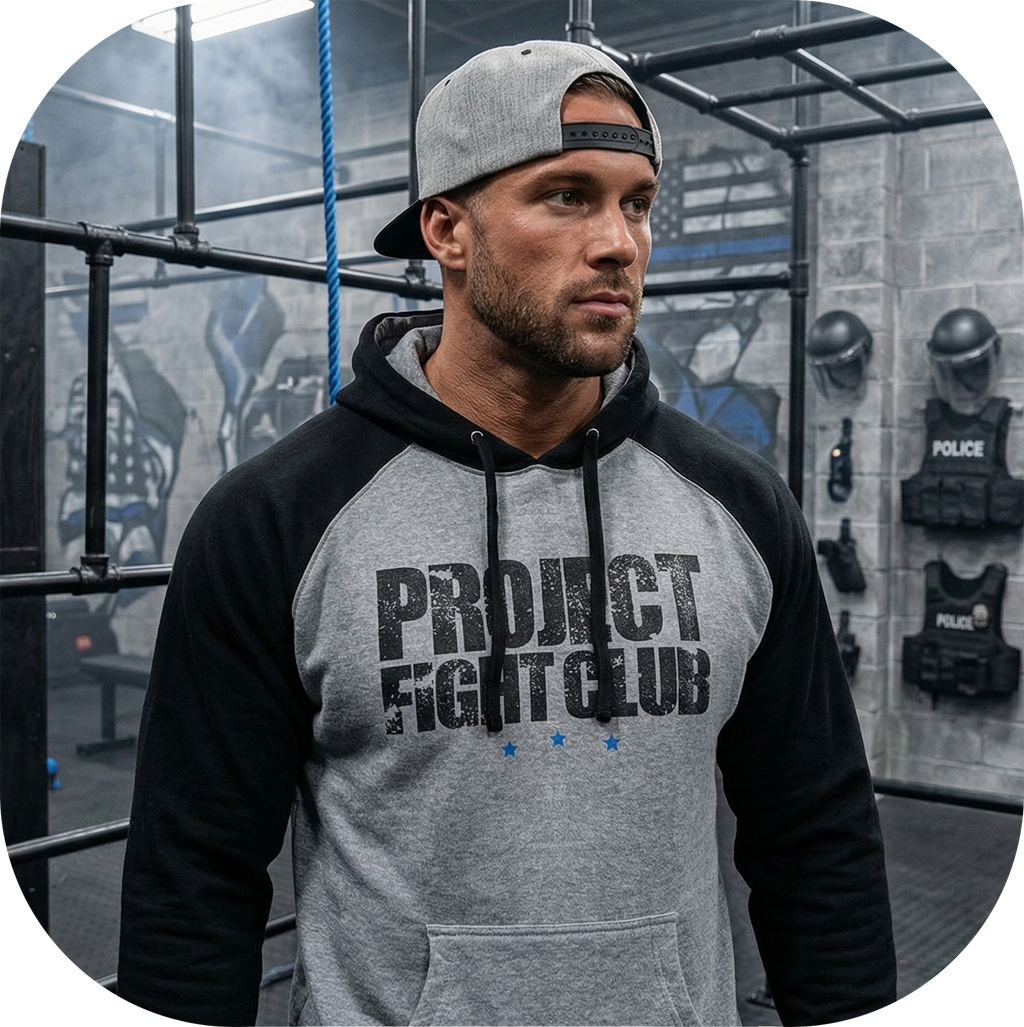 GREY & BLACK MIDWEIGHT RAGLAN HOODIE - SUPPORT POLICE