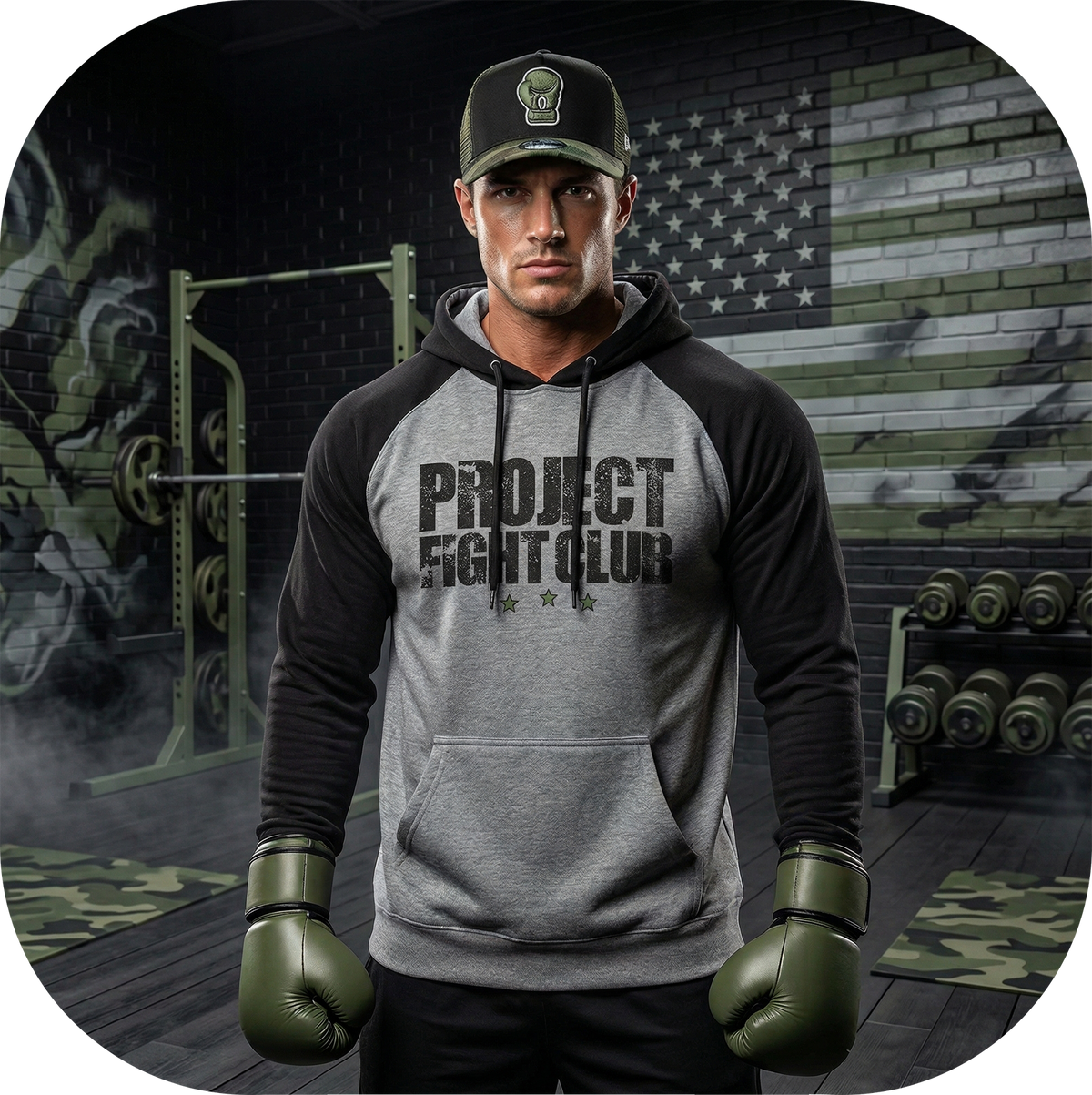 GREY & BLACK RAGLAN HOODIE 2 - HONOR SOLDIERS & VETERANS